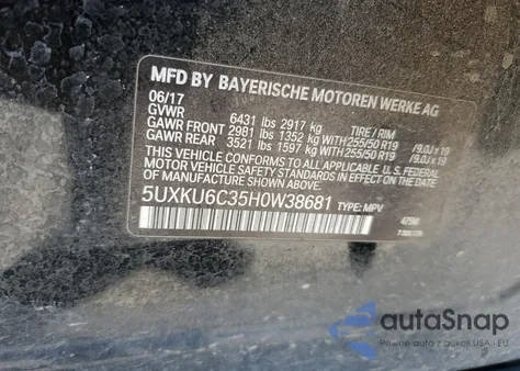 2017 BMW X6 xDrive50I from USA, damaged, VIN 5UXKU6C35H0W38681